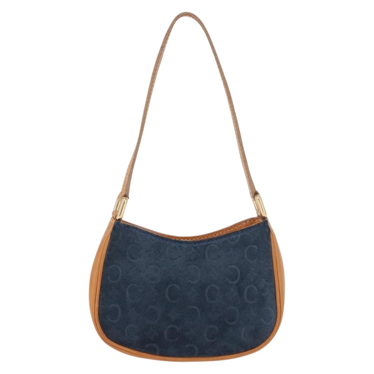 CELINE C Macadam Hand Bag Suede Blue Gold Tone Auth ka6473A