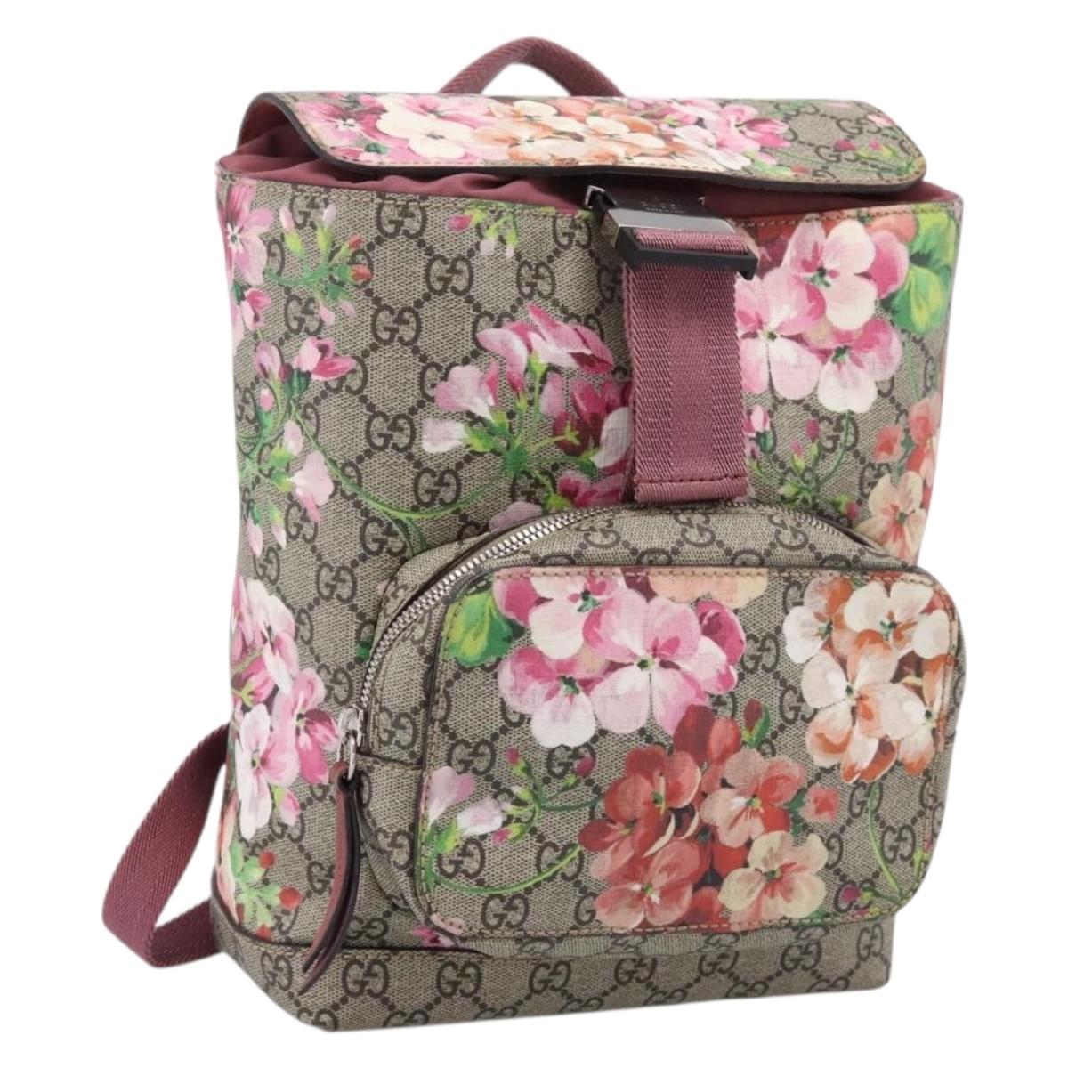 GUCCI GG Blooms Backpack PVC Leather Beige Silver 410544 Auth ka6474A