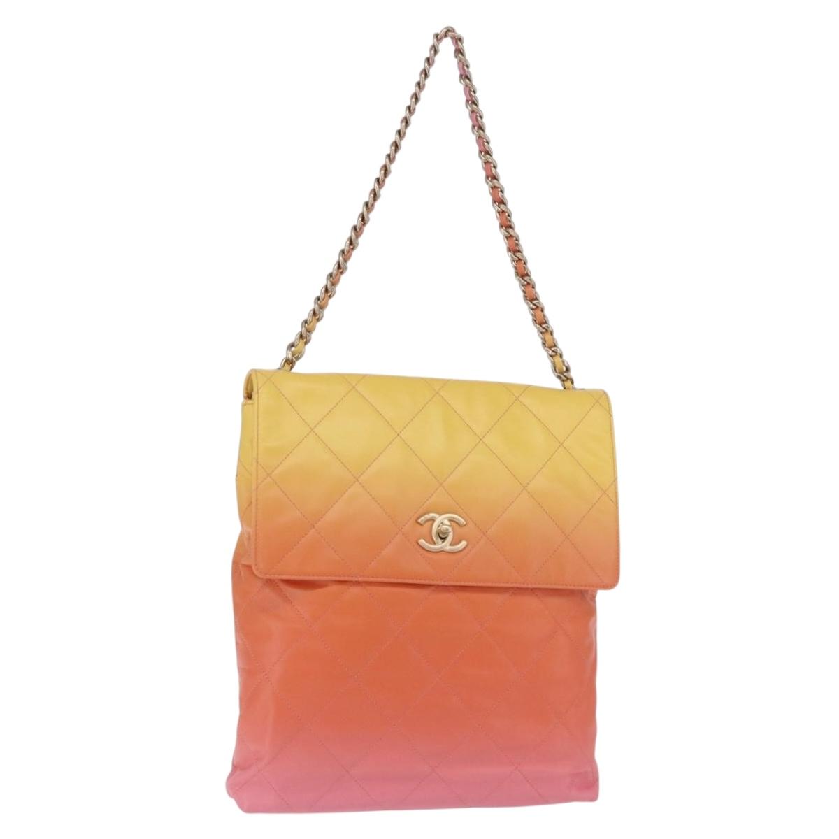 CHANEL Large Hobo Matelasse Chain Shoulder Bag Calf Skin Orange Auth ka6476SAM