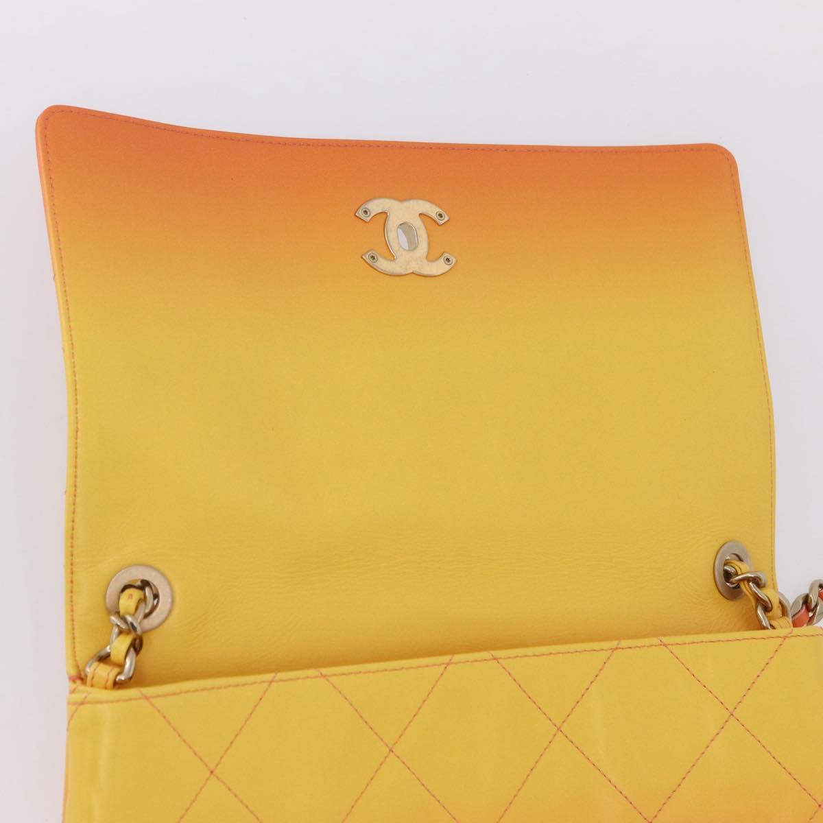 CHANEL Large Hobo Matelasse Chain Shoulder Bag Calf Skin Orange Auth ka6476SAM
