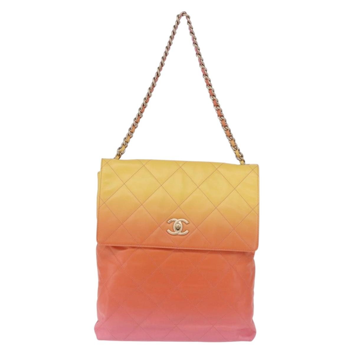 CHANEL Large Hobo Matelasse Chain Shoulder Bag Calf Skin Orange Auth ka6476SAM