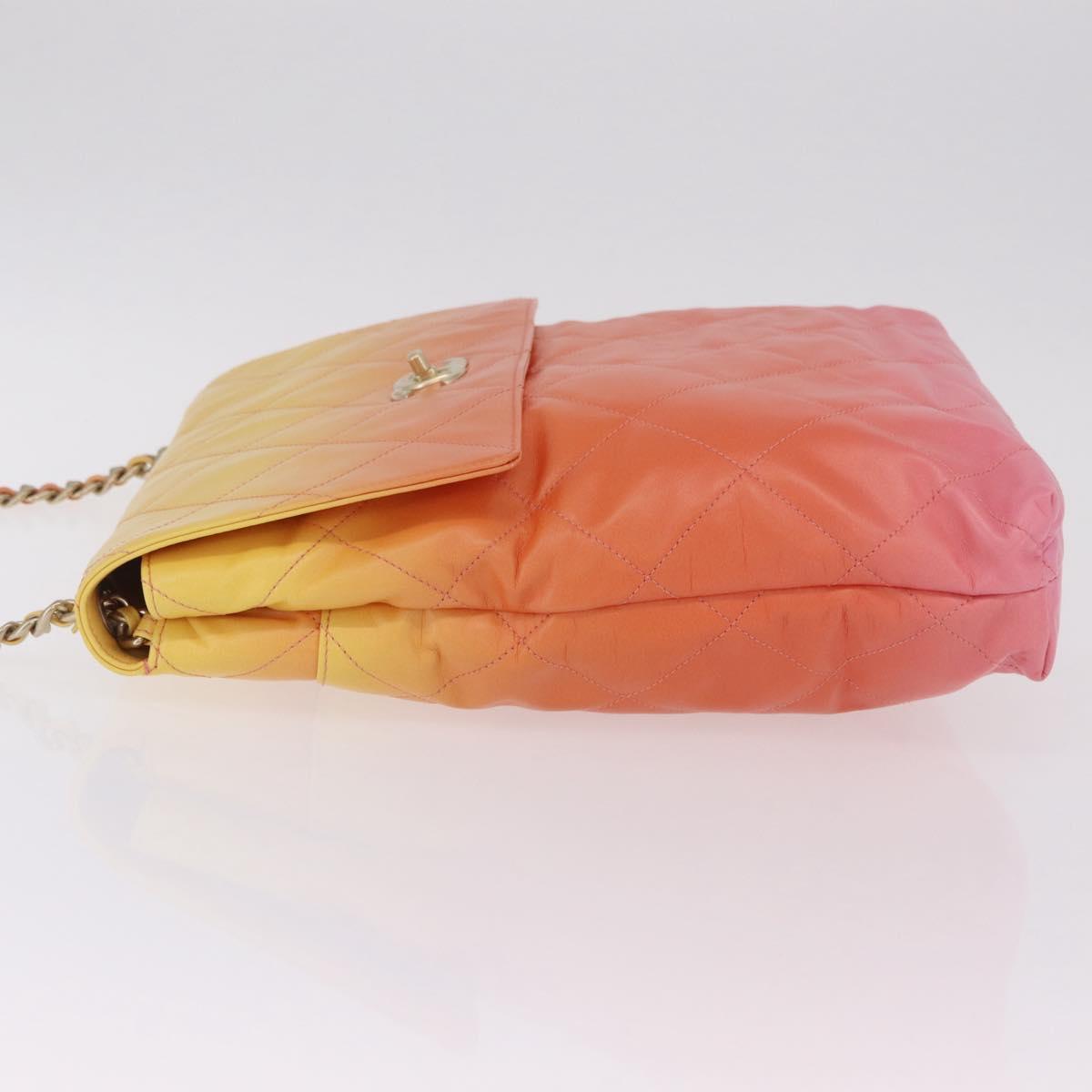 CHANEL Large Hobo Matelasse Chain Shoulder Bag Calf Skin Orange Auth ka6476SAM