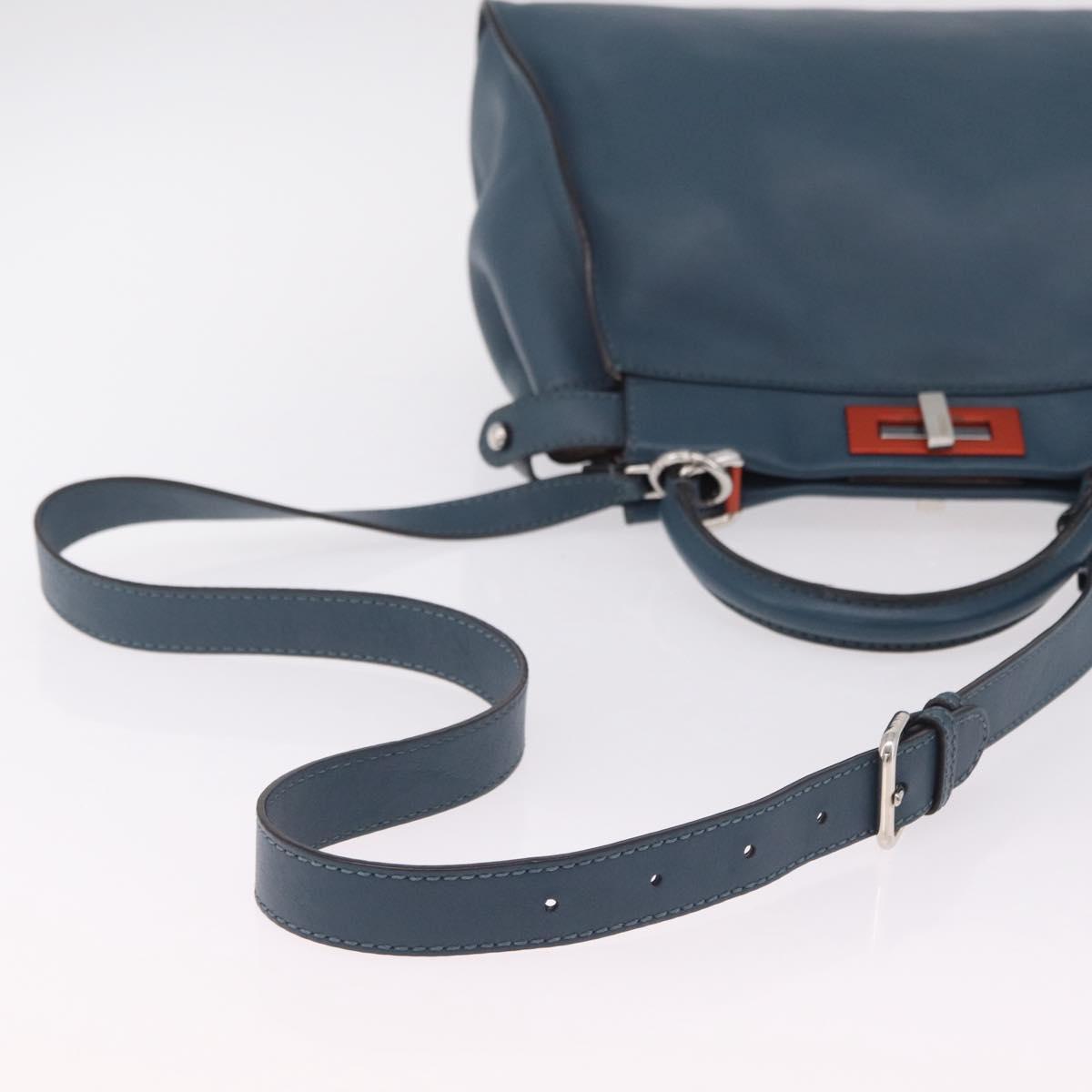 FENDI Peek A Boo Hand Bag Leather 2way Blue Silver 8BN290 Auth ka6482V