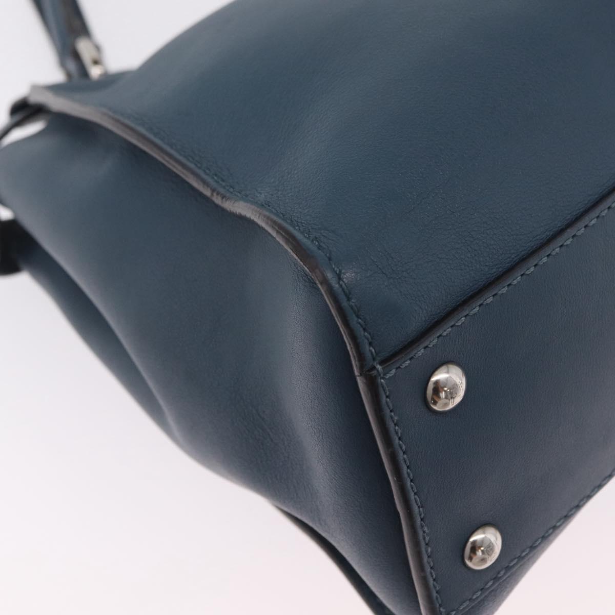 FENDI Peek A Boo Hand Bag Leather 2way Blue Silver 8BN290 Auth ka6482V