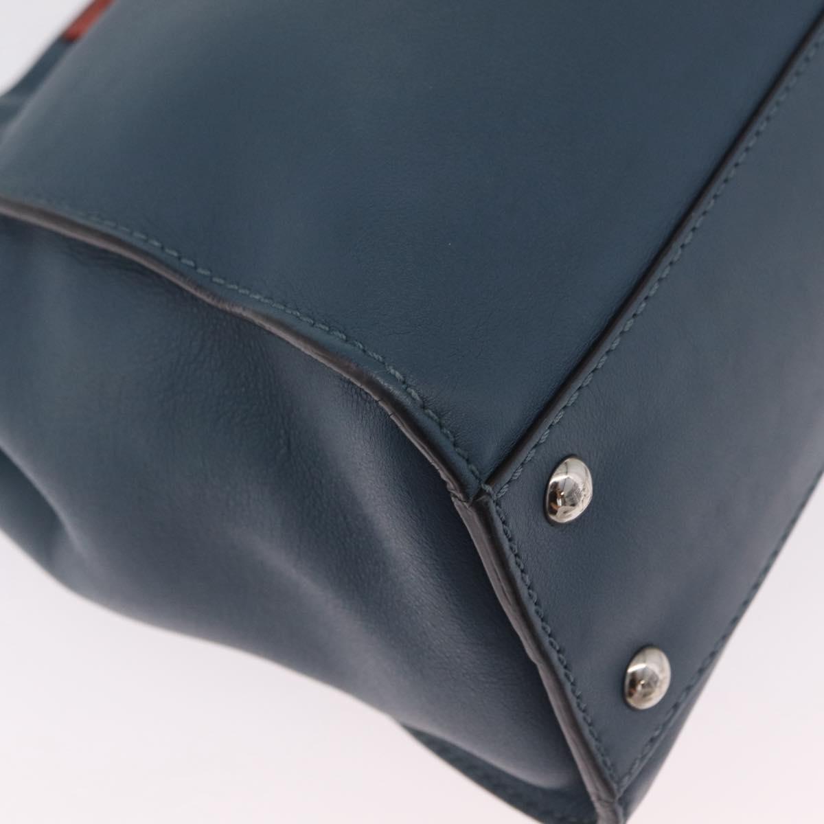 FENDI Peek A Boo Hand Bag Leather 2way Blue Silver 8BN290 Auth ka6482V