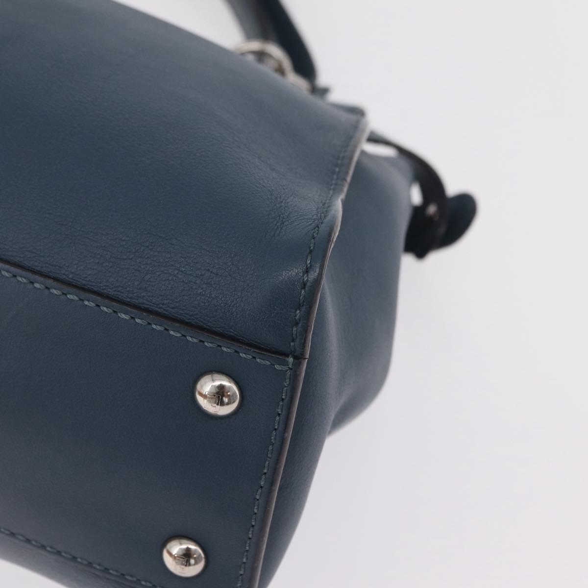 FENDI Peek A Boo Hand Bag Leather 2way Blue Silver 8BN290 Auth ka6482V