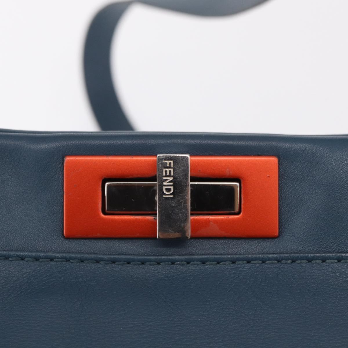 FENDI Peek A Boo Hand Bag Leather 2way Blue Silver 8BN290 Auth ka6482V
