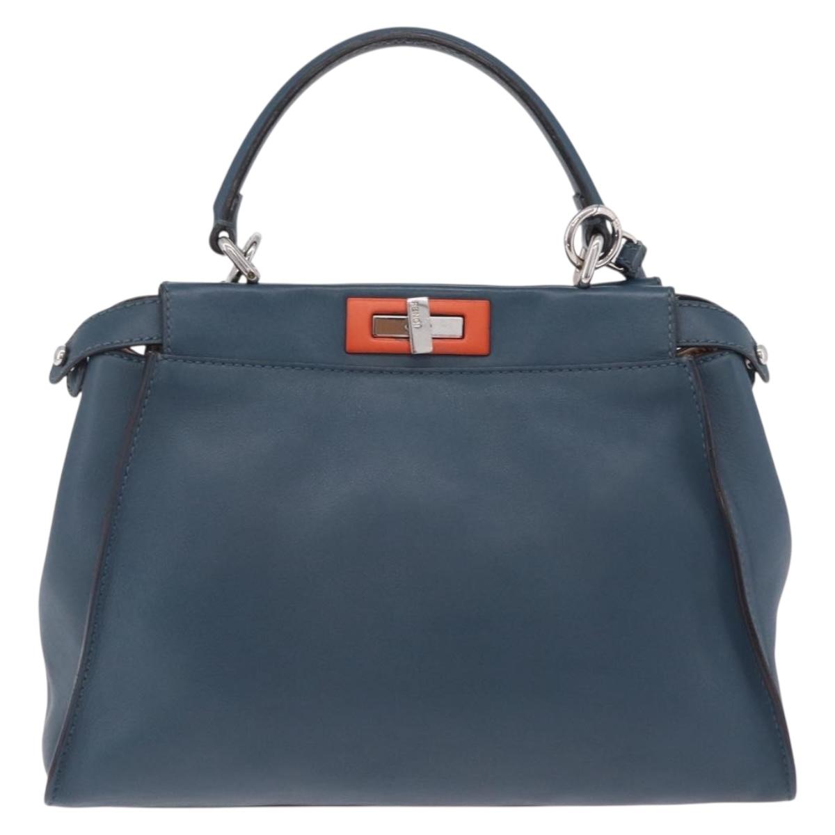 FENDI Peek A Boo Hand Bag Leather 2way Blue Silver 8BN290 Auth ka6482V