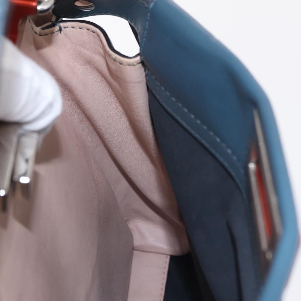 FENDI Peek A Boo Hand Bag Leather 2way Blue Silver 8BN290 Auth ka6482V