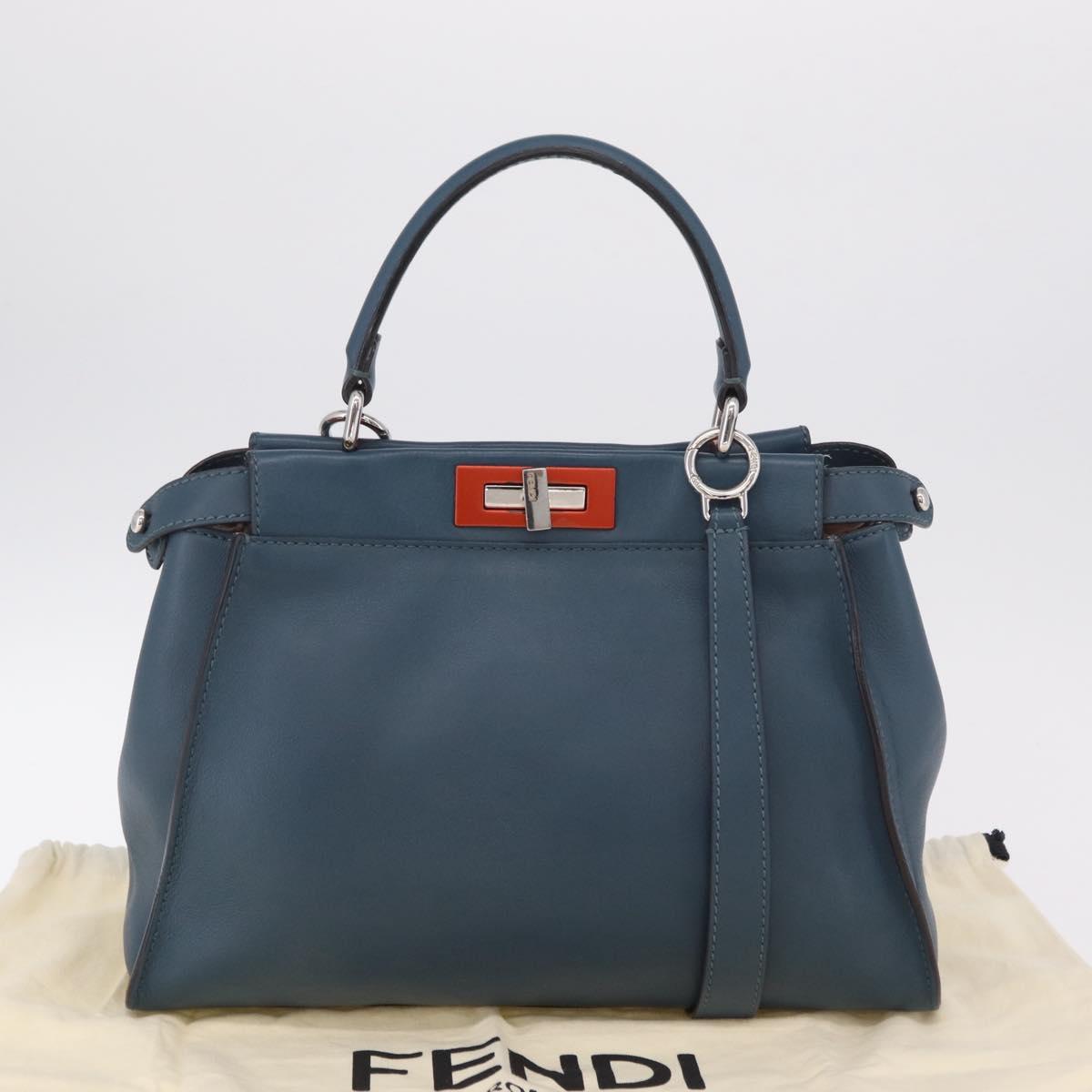 FENDI Peek A Boo Hand Bag Leather 2way Blue Silver 8BN290 Auth ka6482V