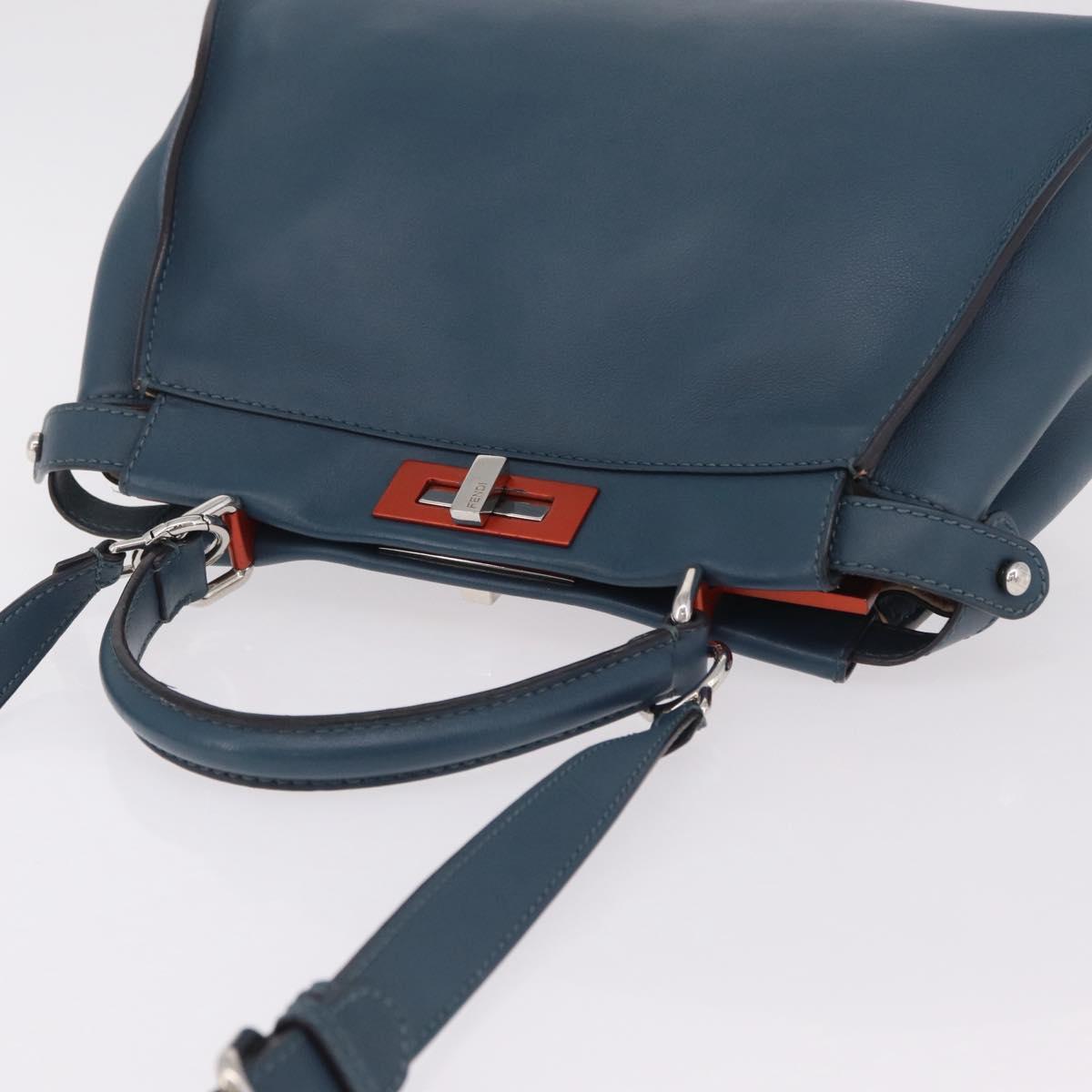 FENDI Peek A Boo Hand Bag Leather 2way Blue Silver 8BN290 Auth ka6482V