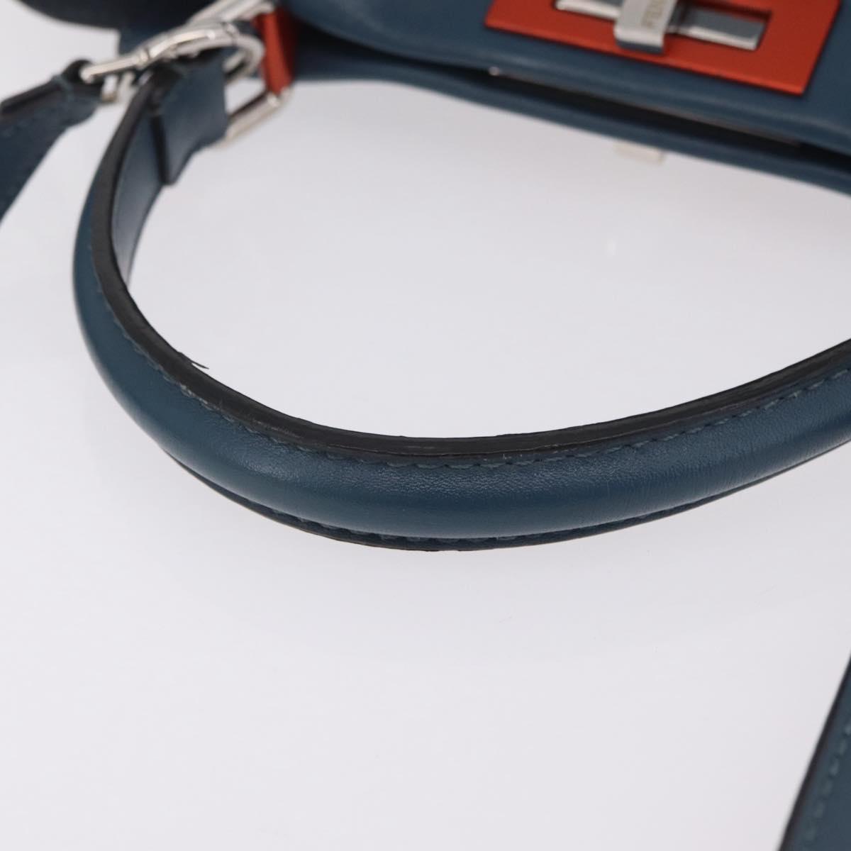 FENDI Peek A Boo Hand Bag Leather 2way Blue Silver 8BN290 Auth ka6482V