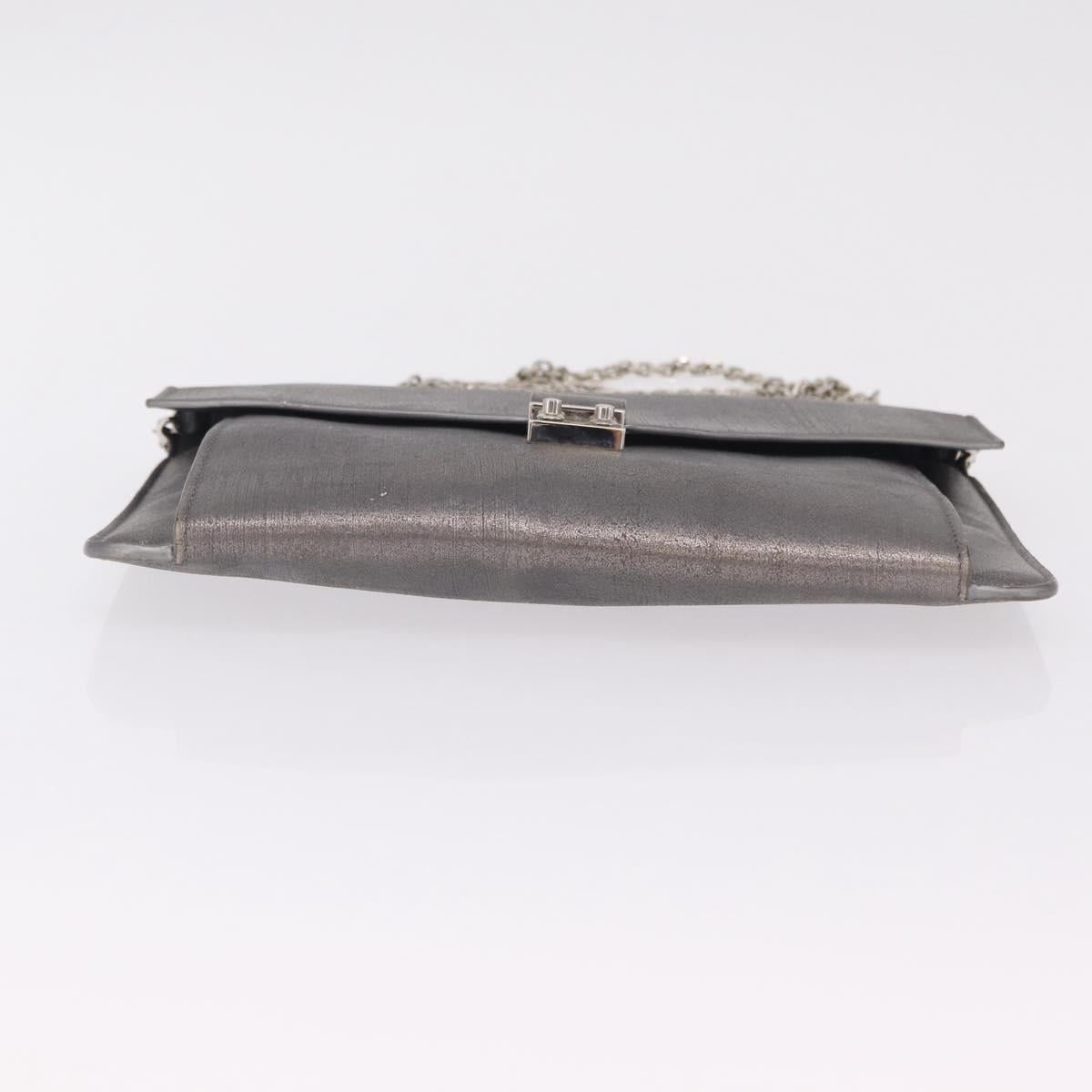 Christian Dior Chain Shoulder Bag Leather Silver Auth ka6506