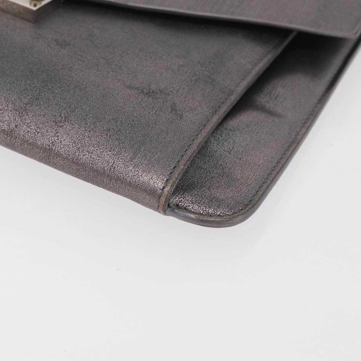 Christian Dior Chain Shoulder Bag Leather Silver Auth ka6506