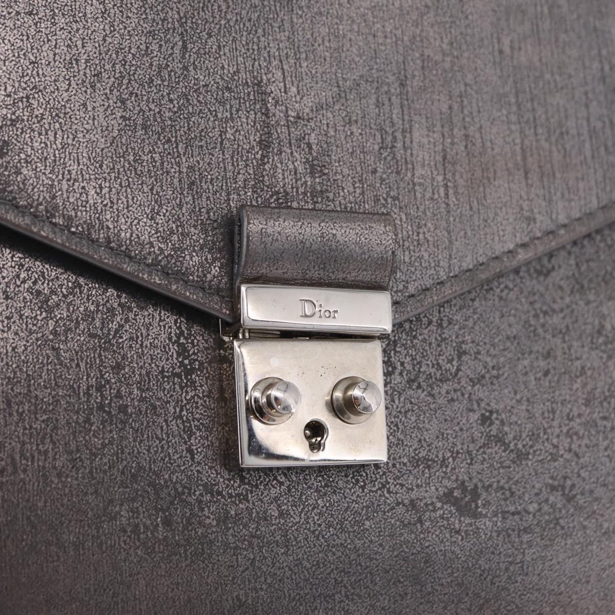 Christian Dior Chain Shoulder Bag Leather Silver Auth ka6506