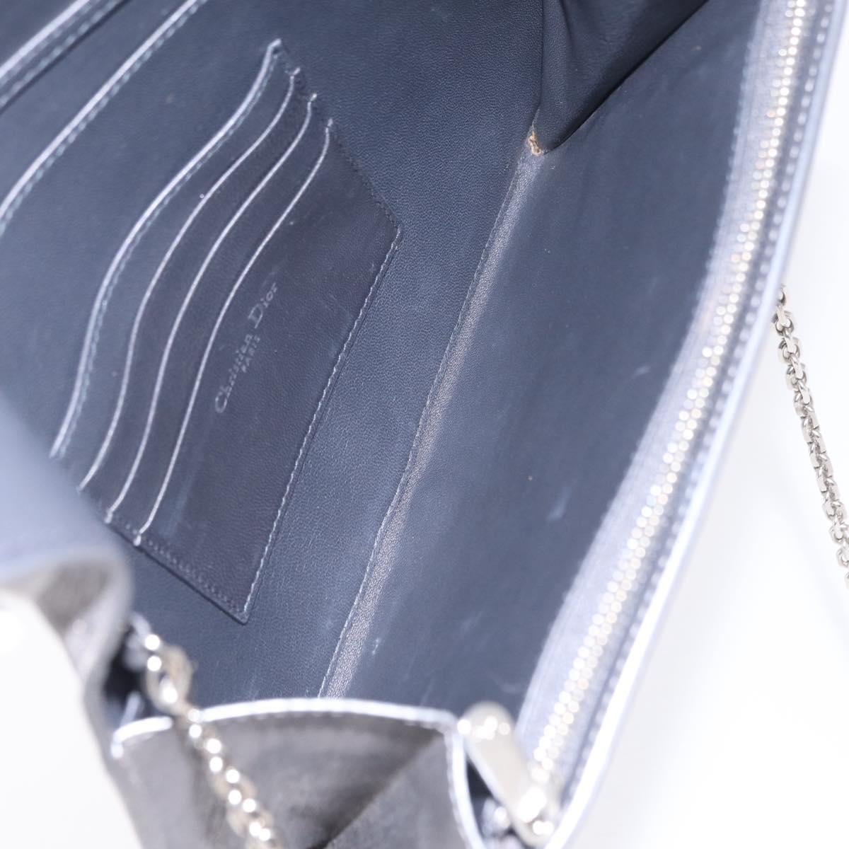 Christian Dior Chain Shoulder Bag Leather Silver Auth ka6506