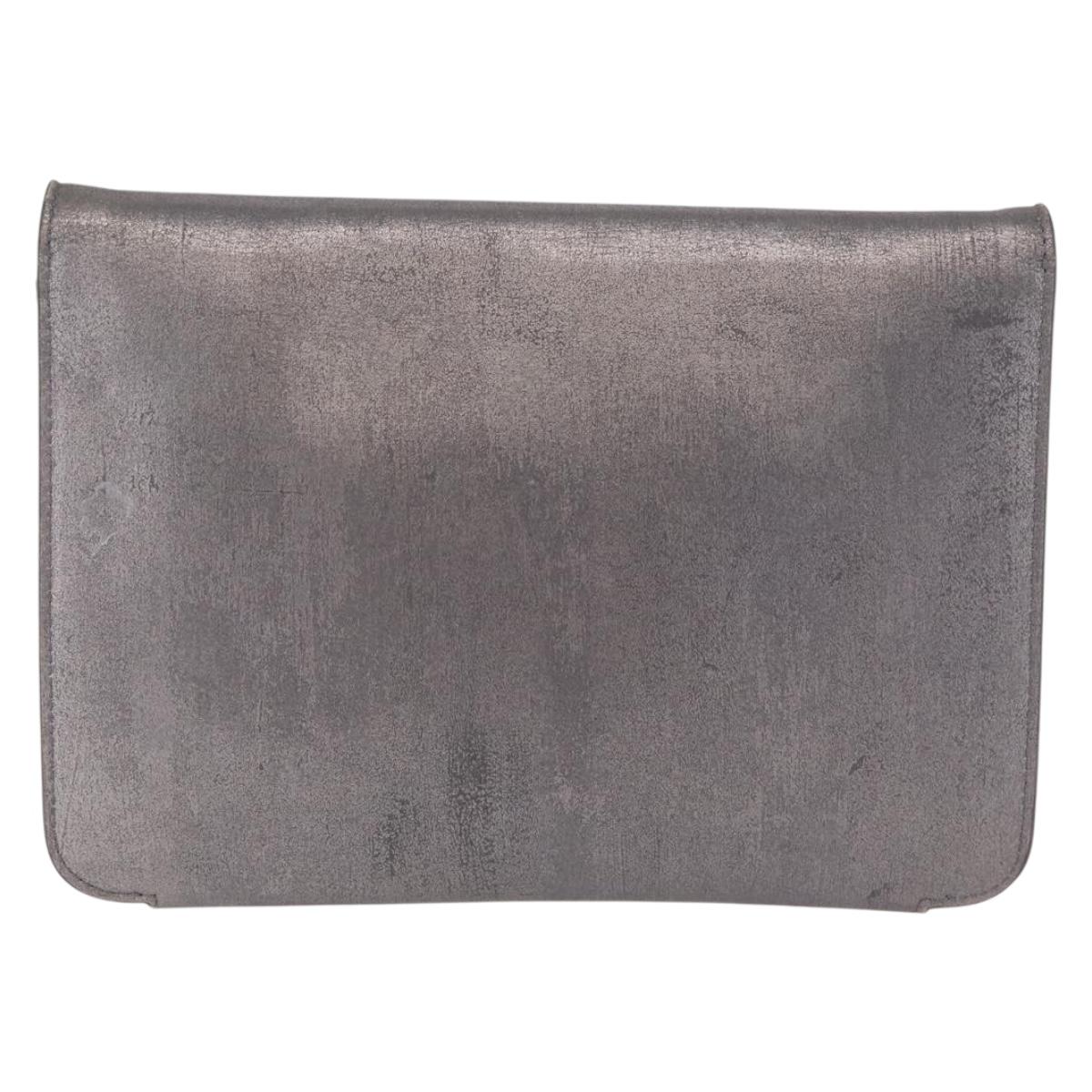 Christian Dior Chain Shoulder Bag Leather Silver Auth ka6506