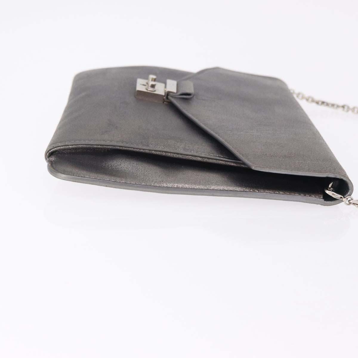 Christian Dior Chain Shoulder Bag Leather Silver Auth ka6506