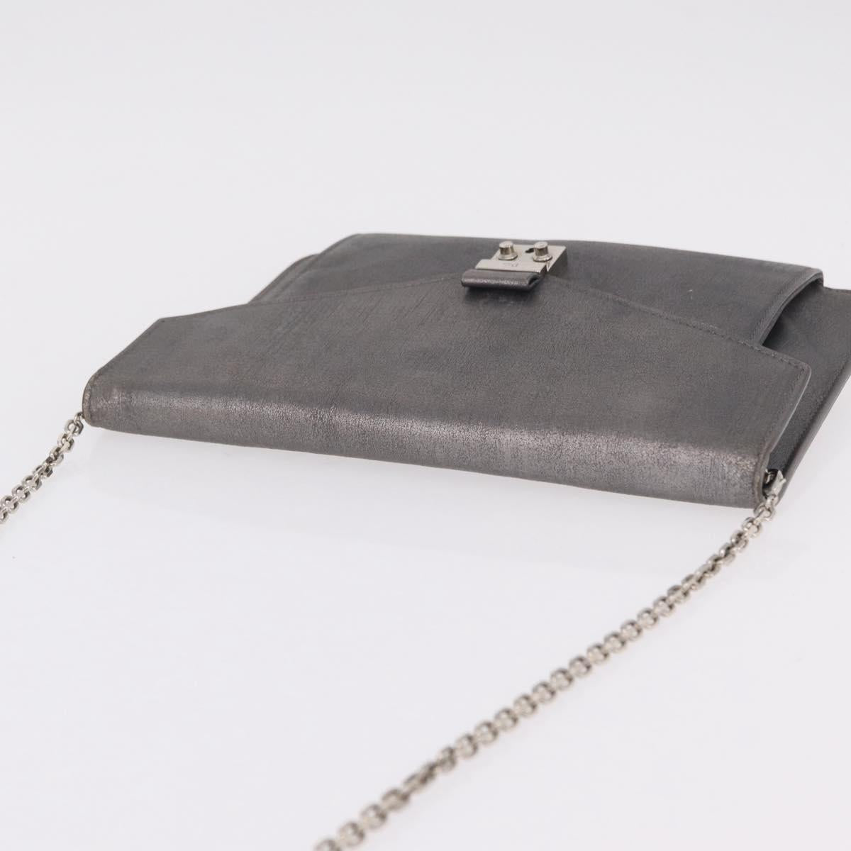 Christian Dior Chain Shoulder Bag Leather Silver Auth ka6506