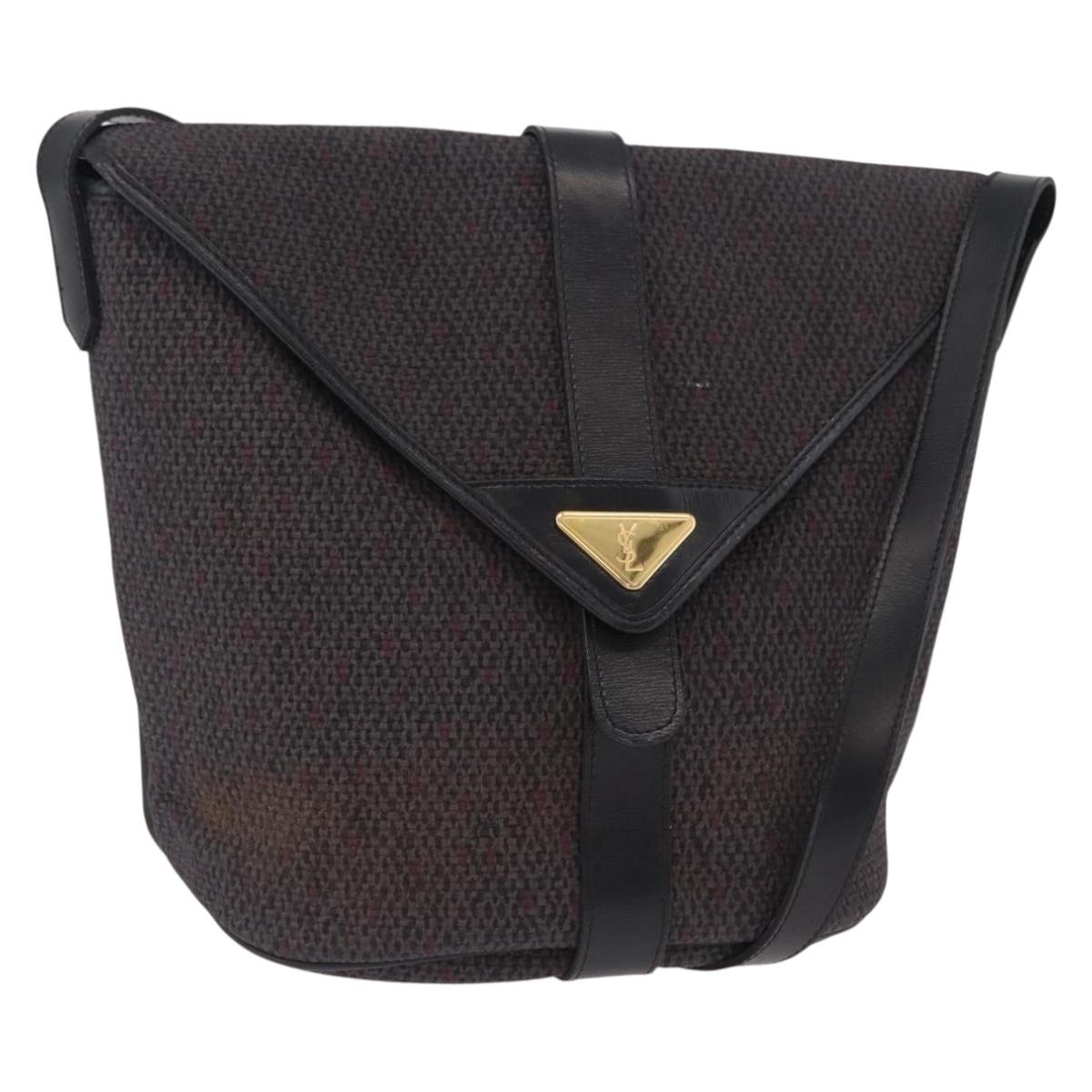 Saint Laurent Shoulder Bag Canvas Black Gold Tone Auth ka6508