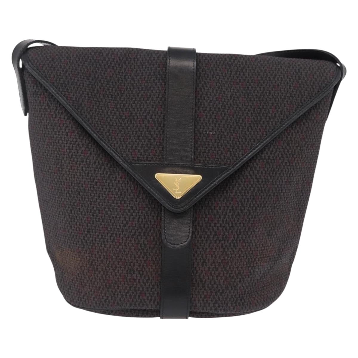 Saint Laurent Shoulder Bag Canvas Black Gold Tone Auth ka6508