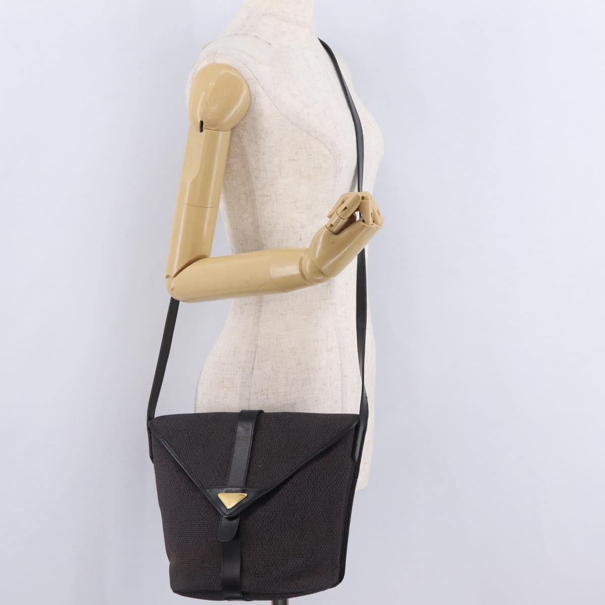 Saint Laurent Shoulder Bag Canvas Black Gold Tone Auth ka6508