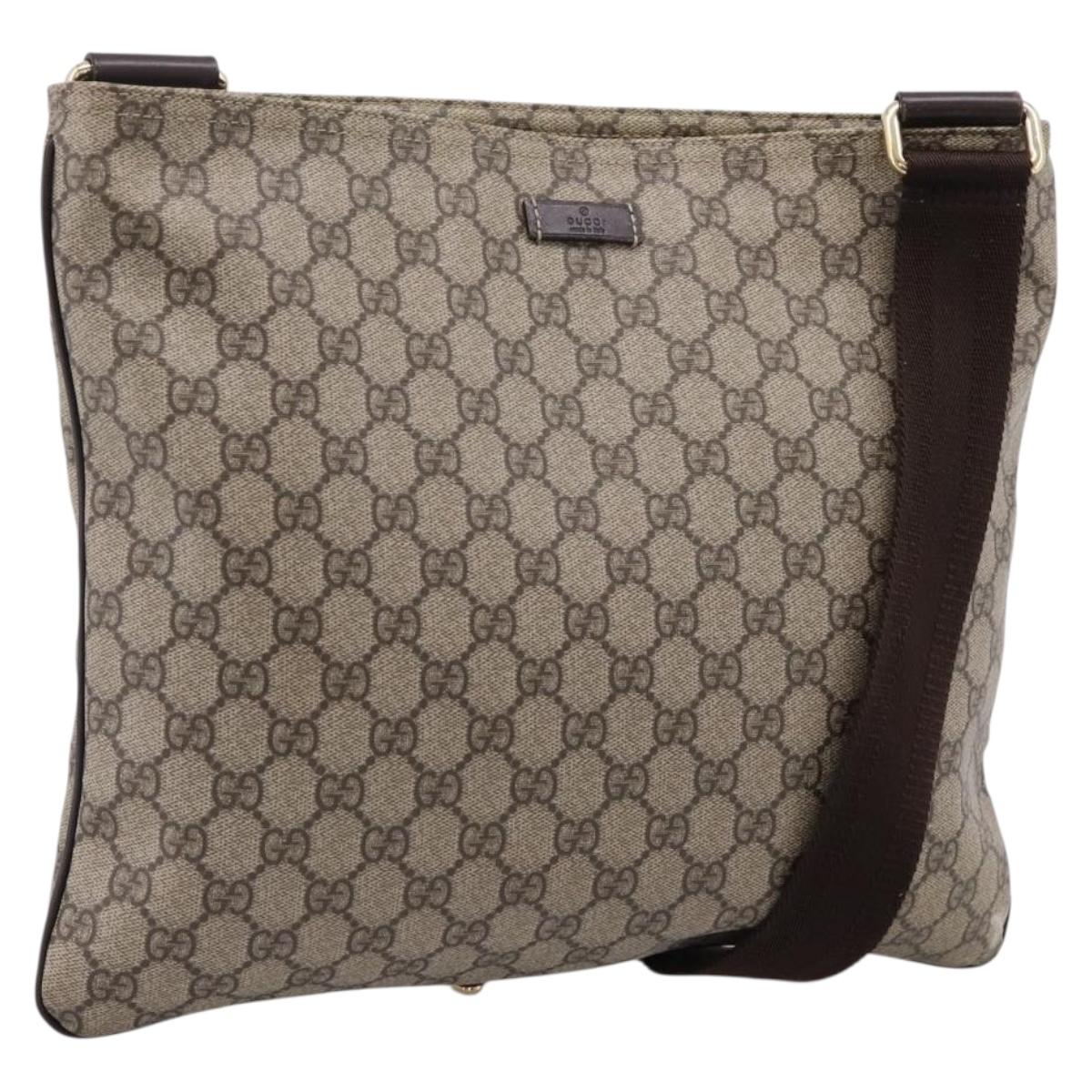 GUCCI GG Supreme Shoulder Bag PVC Beige Gold Tone 201446 Auth ka6509