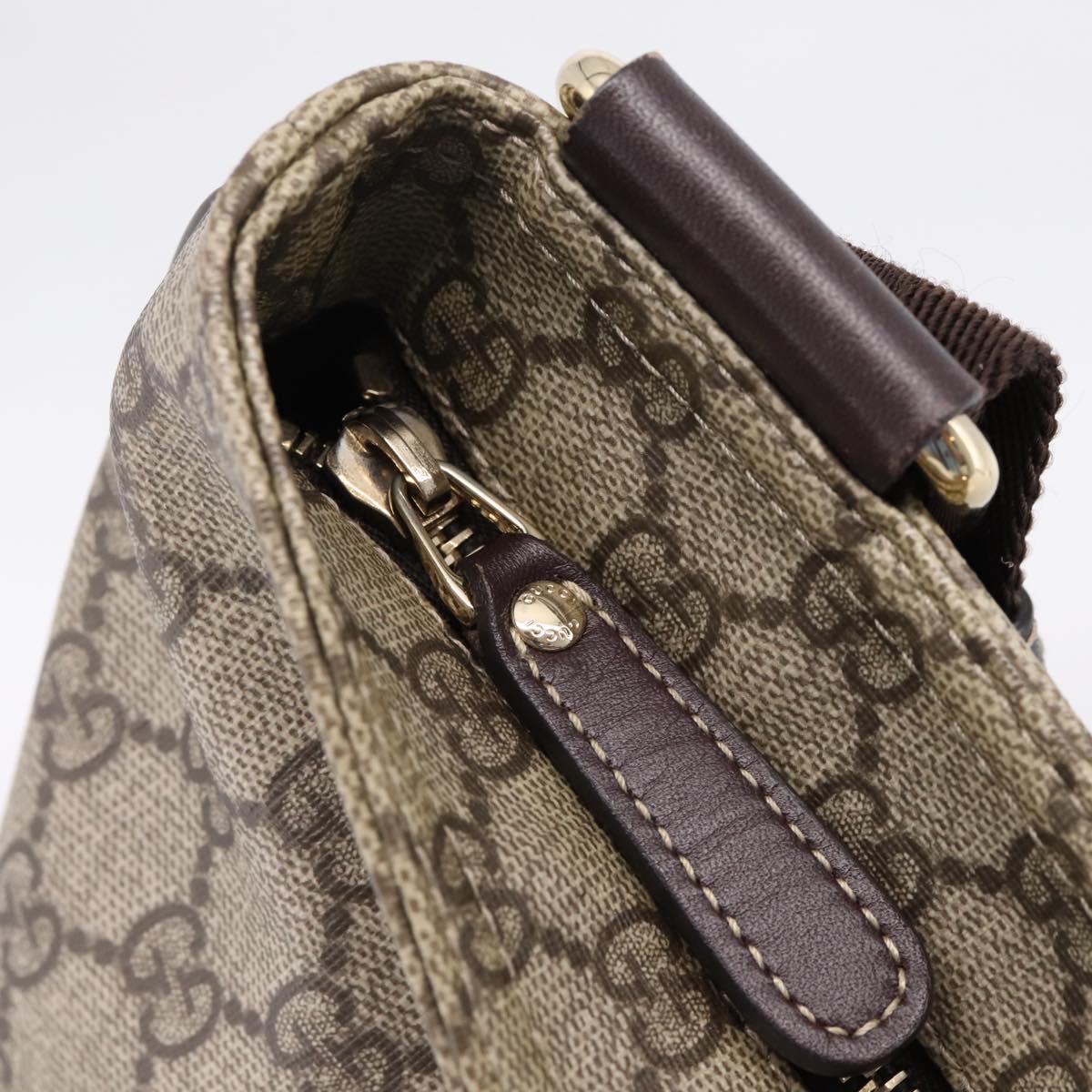 GUCCI GG Supreme Shoulder Bag PVC Beige Gold Tone 201446 Auth ka6509