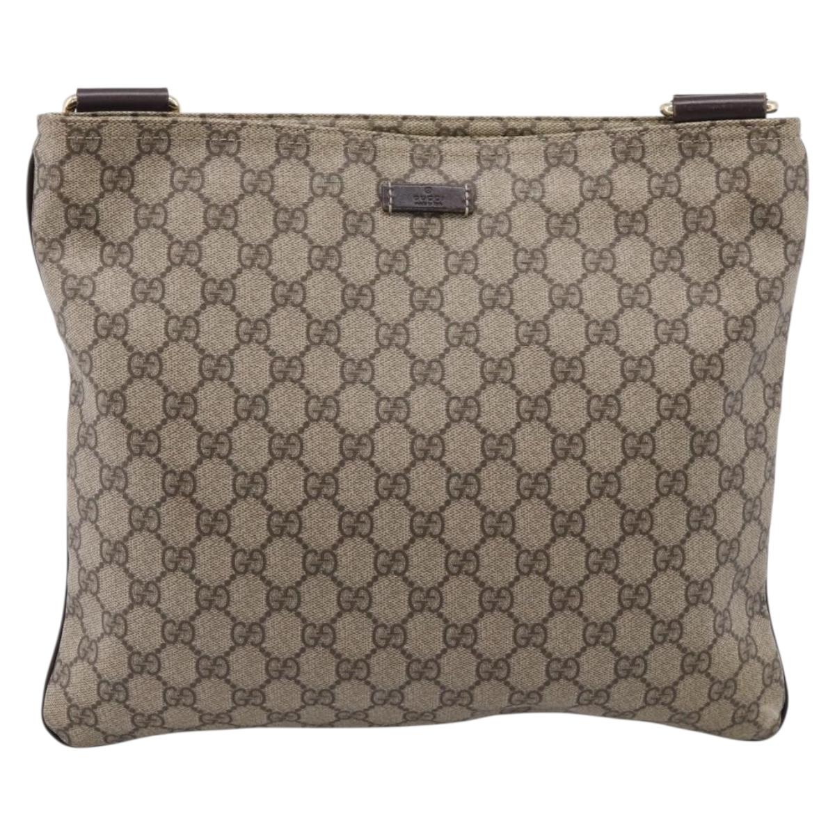 GUCCI GG Supreme Shoulder Bag PVC Beige Gold Tone 201446 Auth ka6509