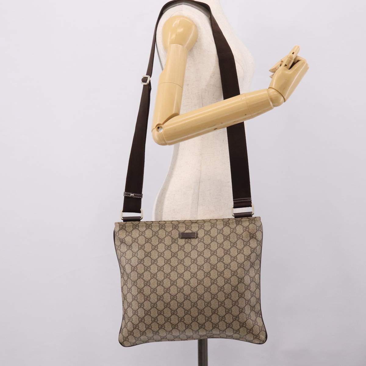 GUCCI GG Supreme Shoulder Bag PVC Beige Gold Tone 201446 Auth ka6509