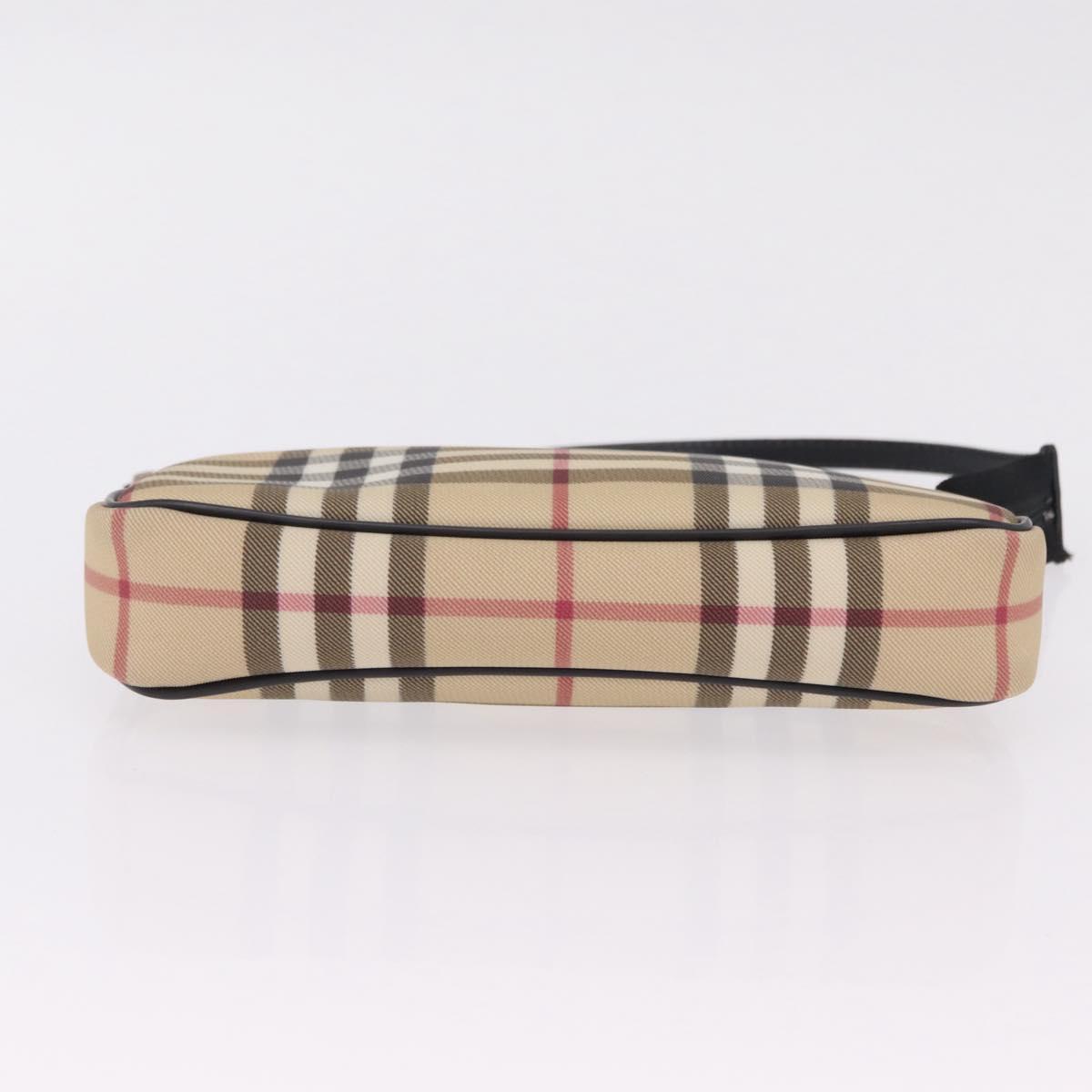 BURBERRY Nova Check Hand Bag PVC Leather Beige Silver Auth ka6510A