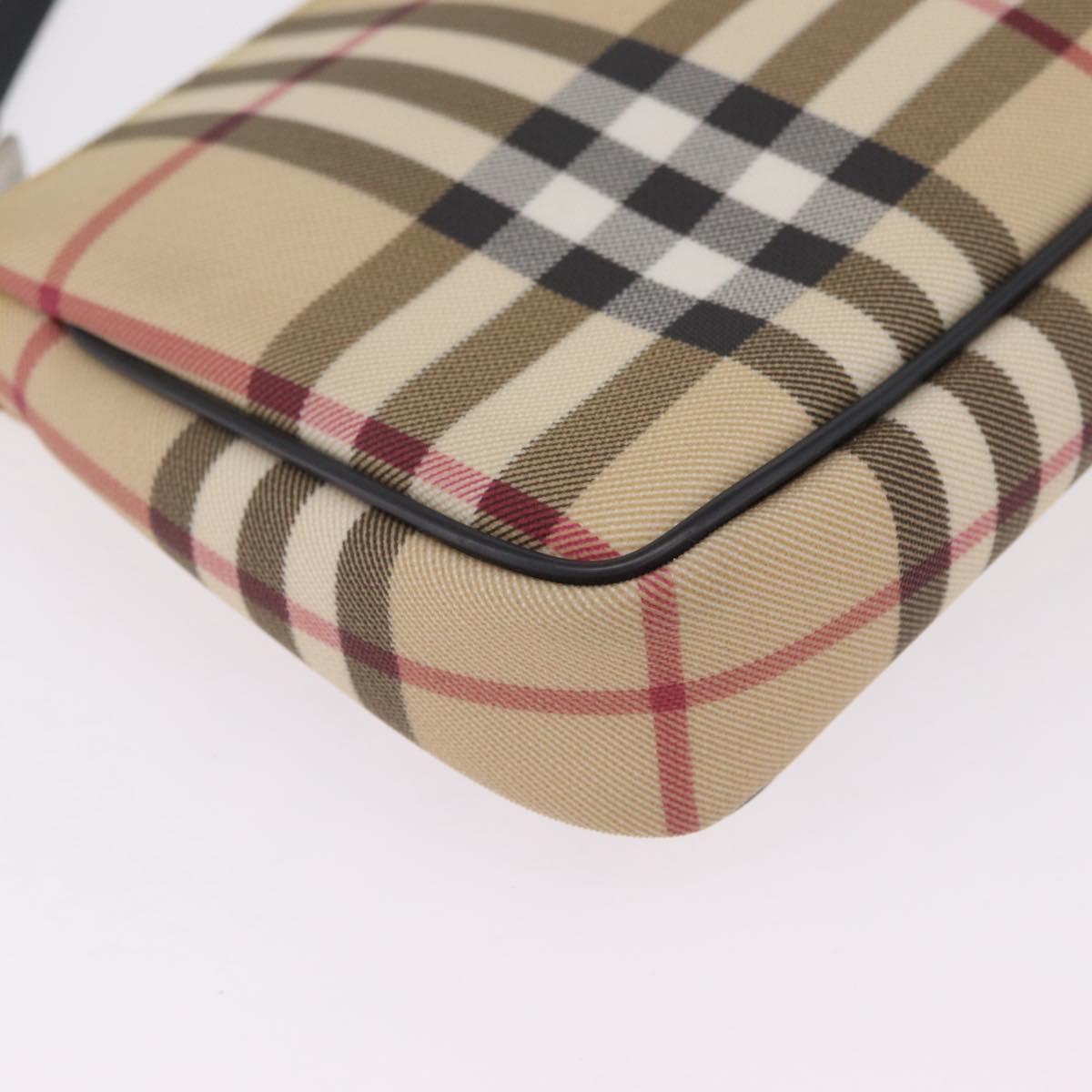 BURBERRY Nova Check Hand Bag PVC Leather Beige Silver Auth ka6510A