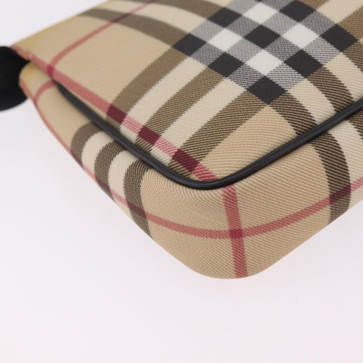 BURBERRY Nova Check Hand Bag PVC Leather Beige Silver Auth ka6510A