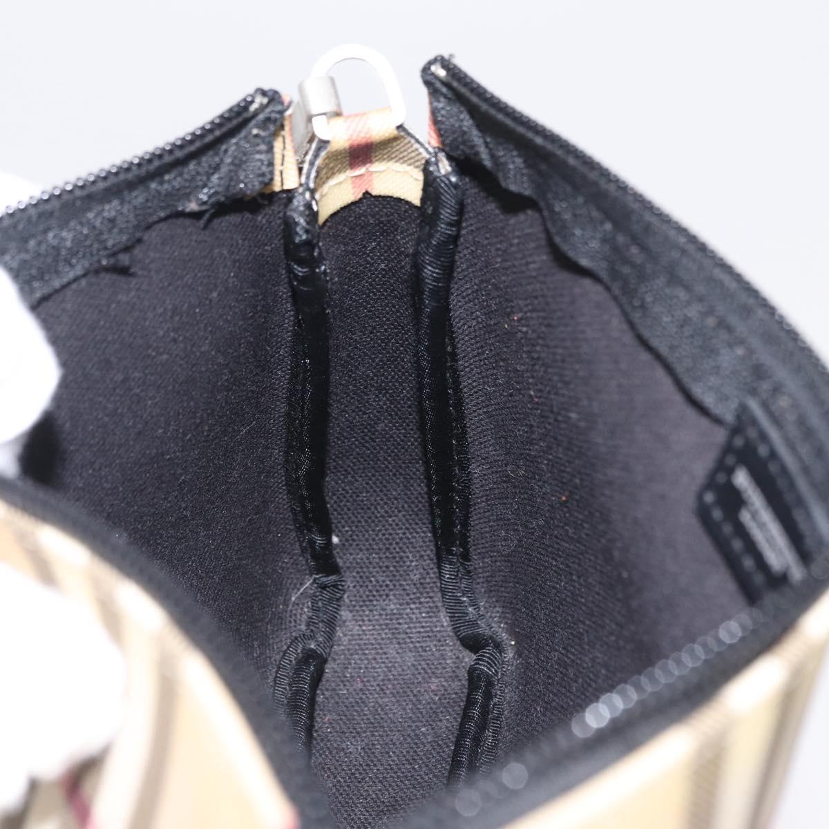 BURBERRY Nova Check Hand Bag PVC Leather Beige Silver Auth ka6510A