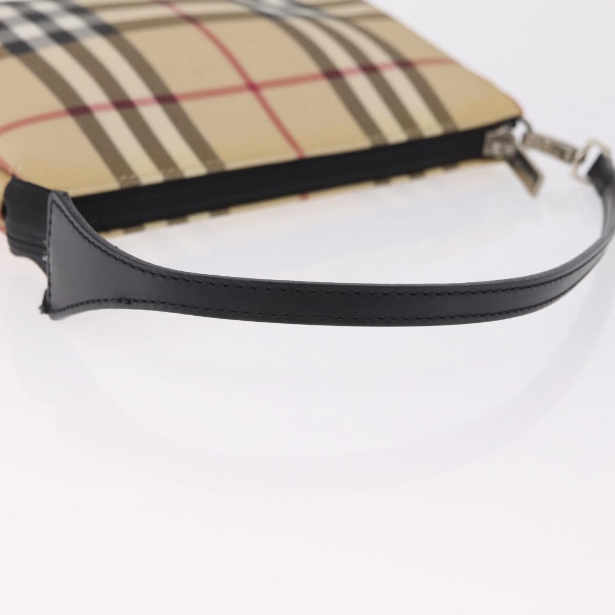 BURBERRY Nova Check Hand Bag PVC Leather Beige Silver Auth ka6510A