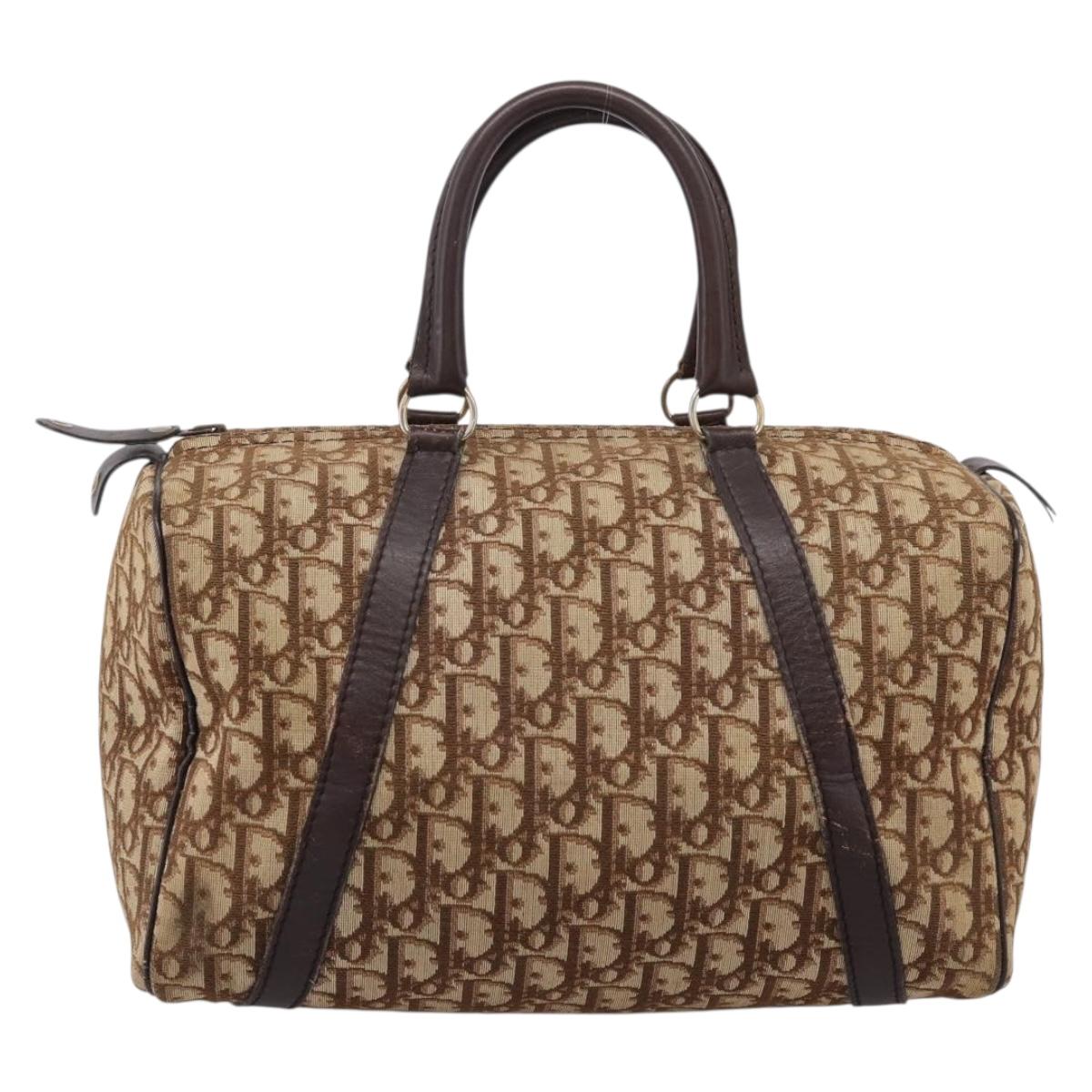 Christian Dior Trotter Canvas Boston Bag Beige Gold Tone Auth ka6517A
