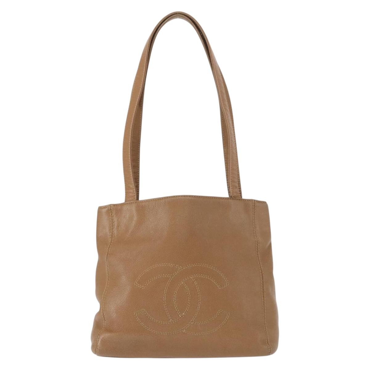 CHANEL Shoulder Bag Leather Beige Gold CC Auth ka652