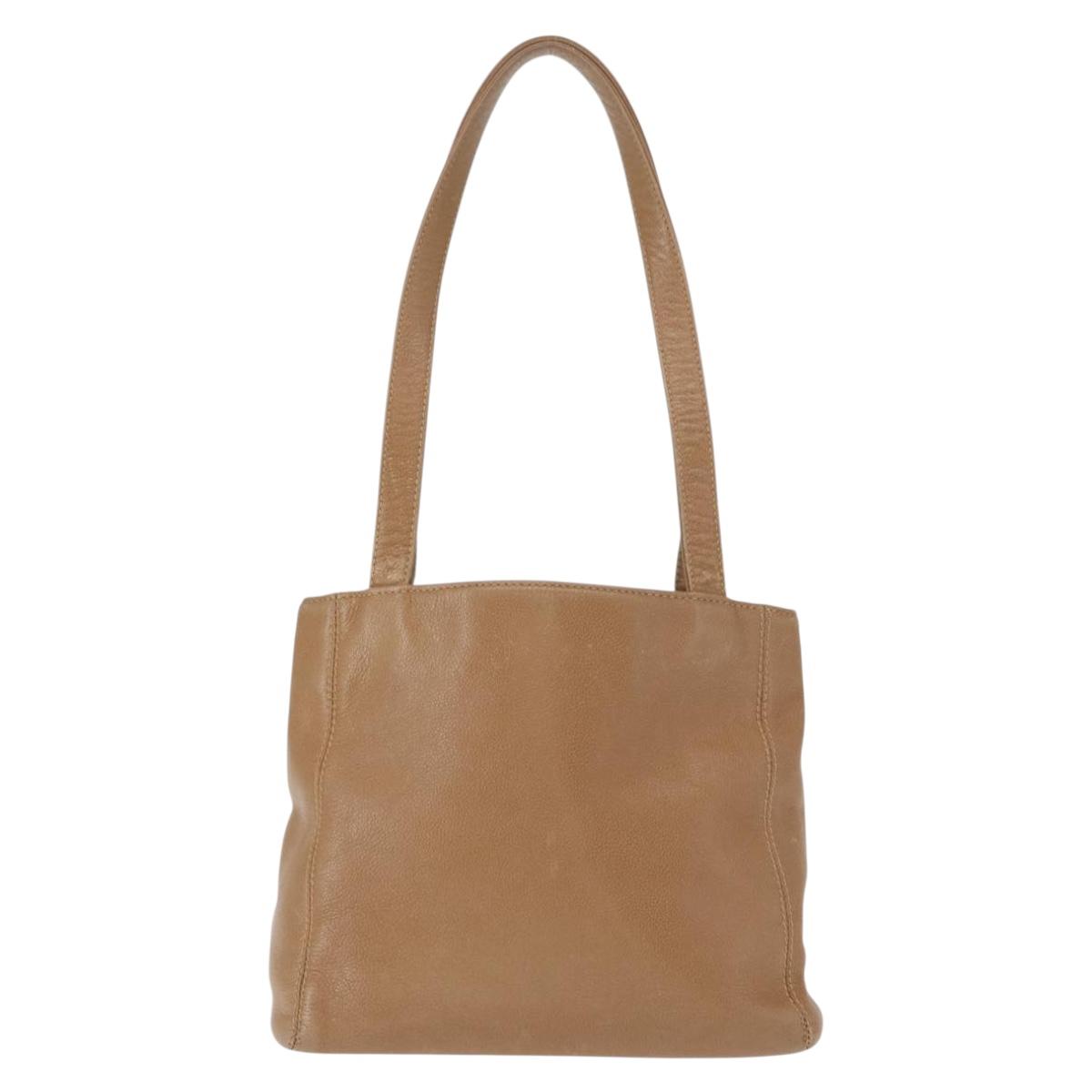 CHANEL Shoulder Bag Leather Beige Gold CC Auth ka652