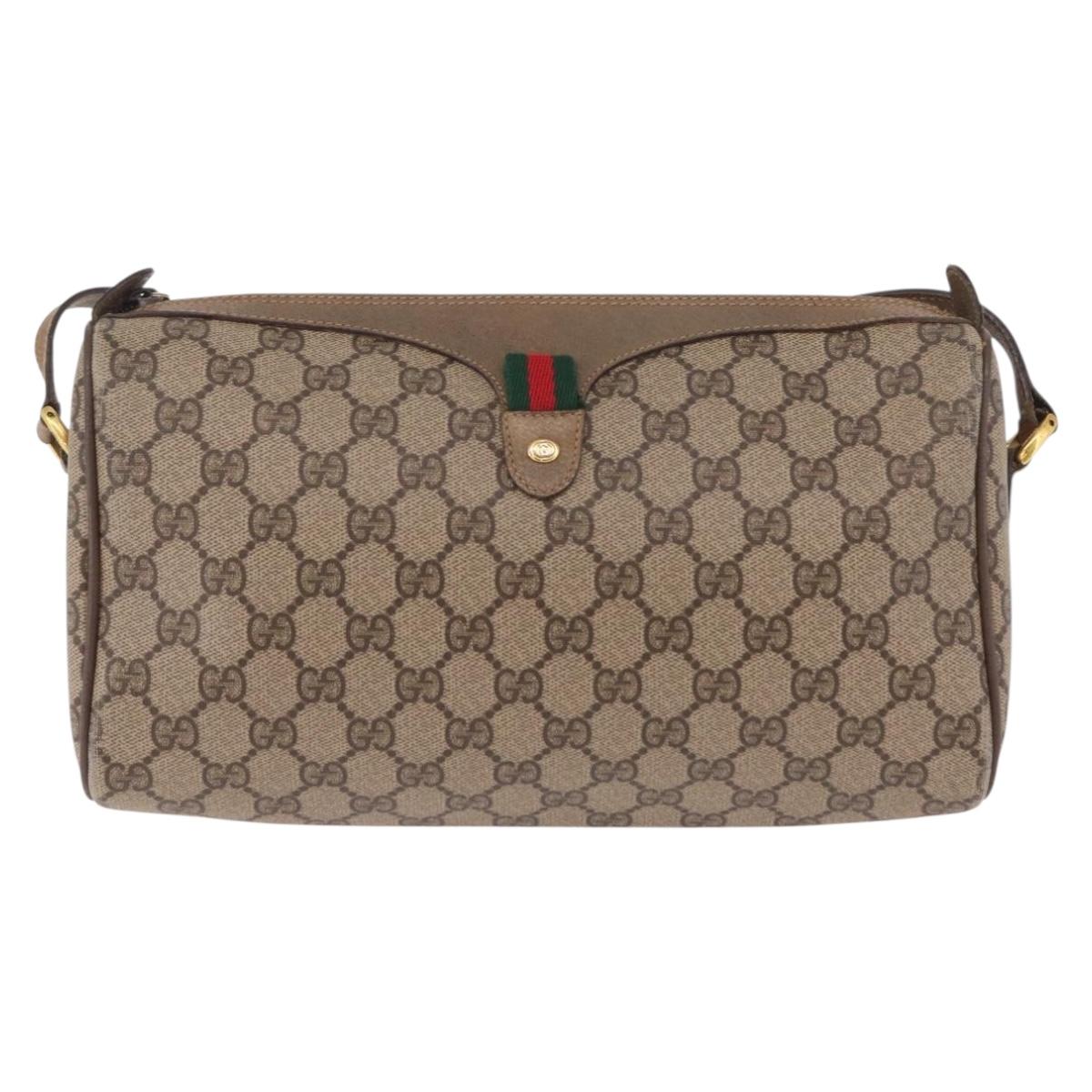 GUCCI GG Supreme Web Sherry Line Shoulder Bag PVC Beige 89 02 017 Auth ka6522