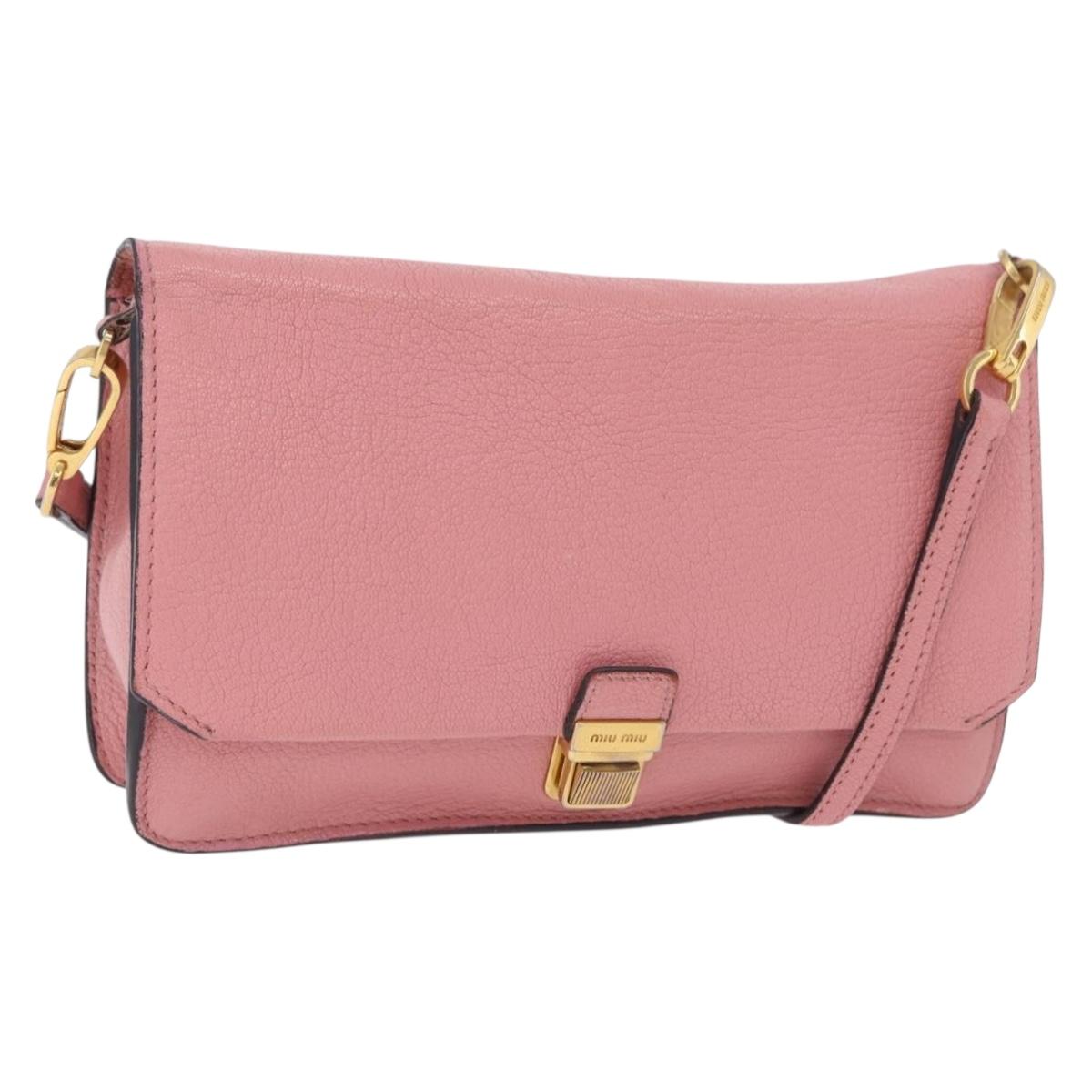 Miu Miu Shoulder Bag Leather Pink Gold Tone Auth ka6523A