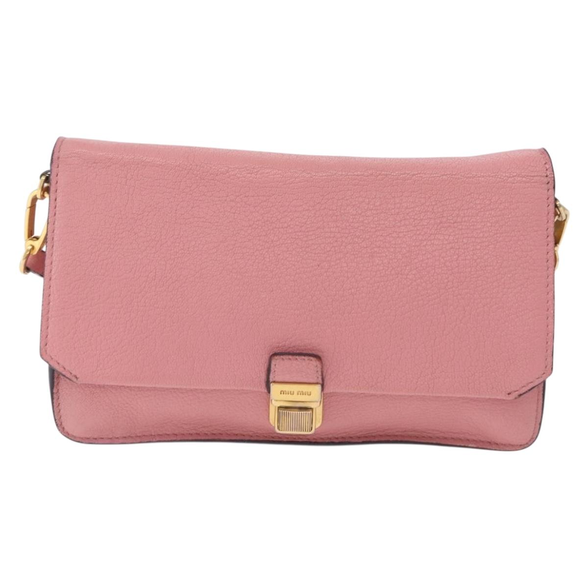 Miu Miu Shoulder Bag Leather Pink Gold Tone Auth ka6523A