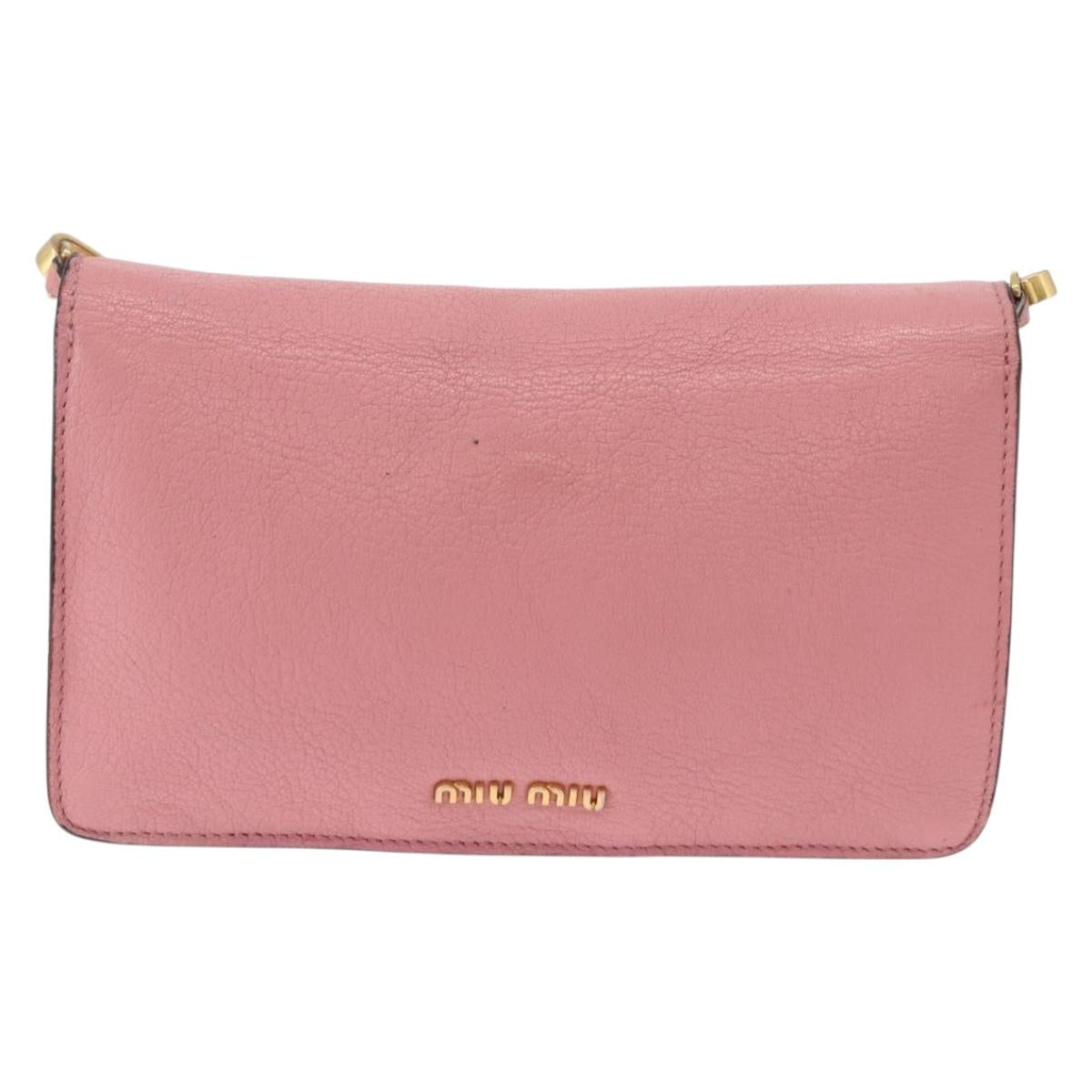Miu Miu Shoulder Bag Leather Pink Gold Tone Auth ka6523A