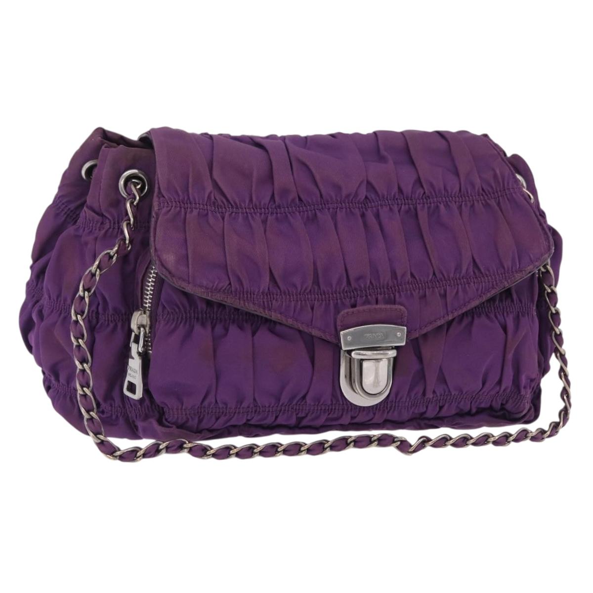 PRADA Chain Shoulder Bag Nylon Purple Silver Auth ka6524