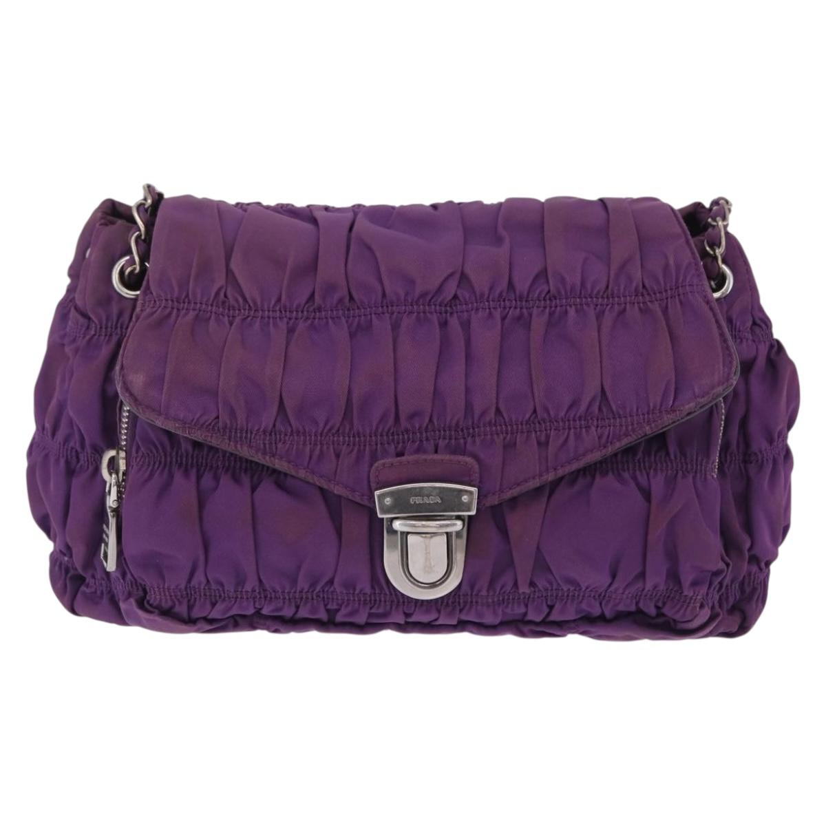 PRADA Chain Shoulder Bag Nylon Purple Silver Auth ka6524