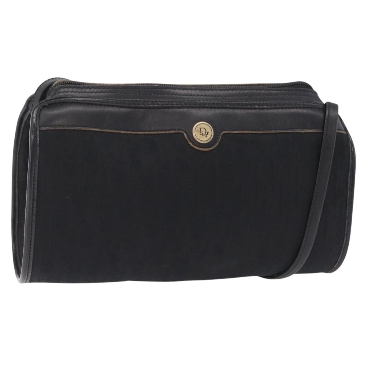 Christian Dior Trotter Canvas Shoulder Bag Black Gold Tone Auth ka6527A
