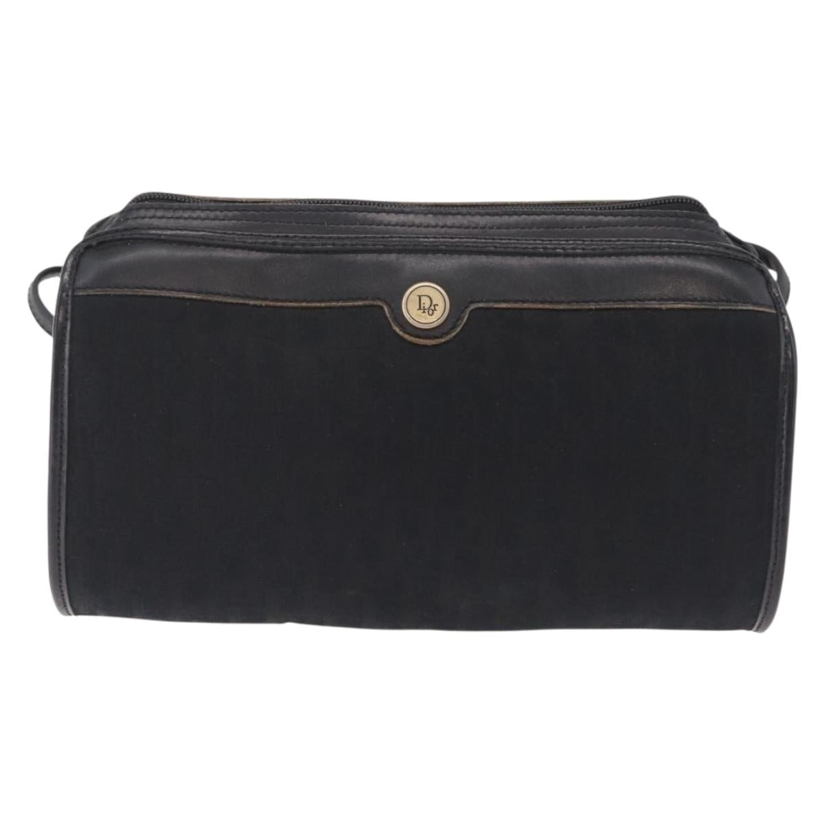 Christian Dior Trotter Canvas Shoulder Bag Black Gold Tone Auth ka6527A