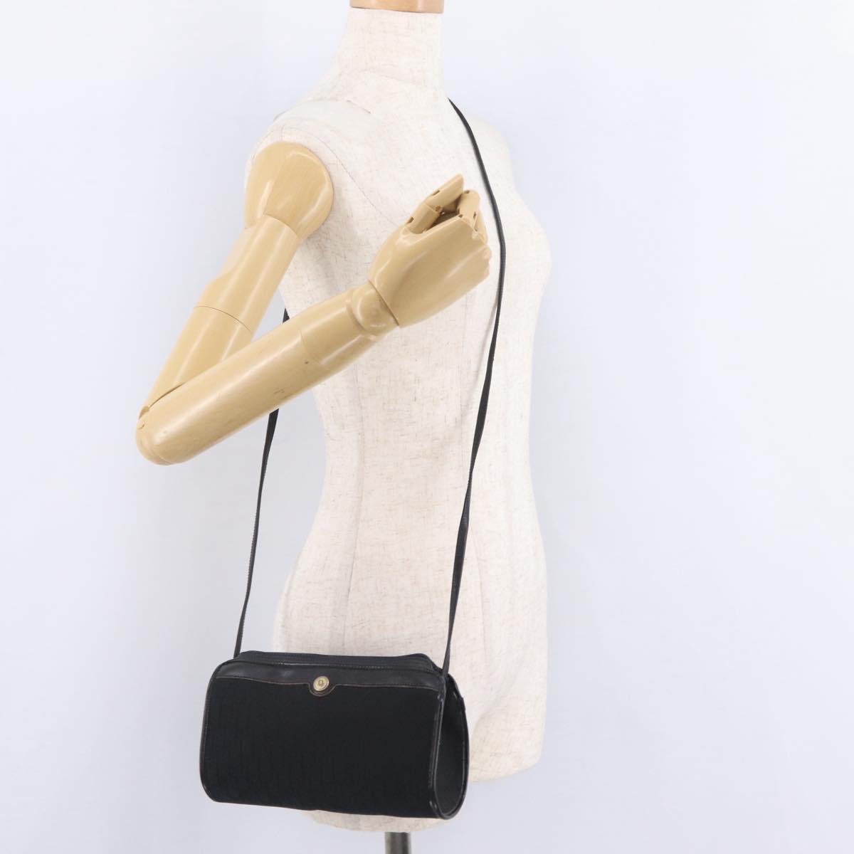 Christian Dior Trotter Canvas Shoulder Bag Black Gold Tone Auth ka6527A