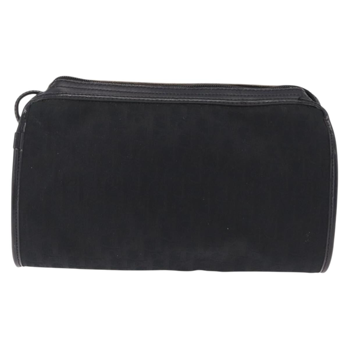 Christian Dior Trotter Canvas Shoulder Bag Black Gold Tone Auth ka6527A