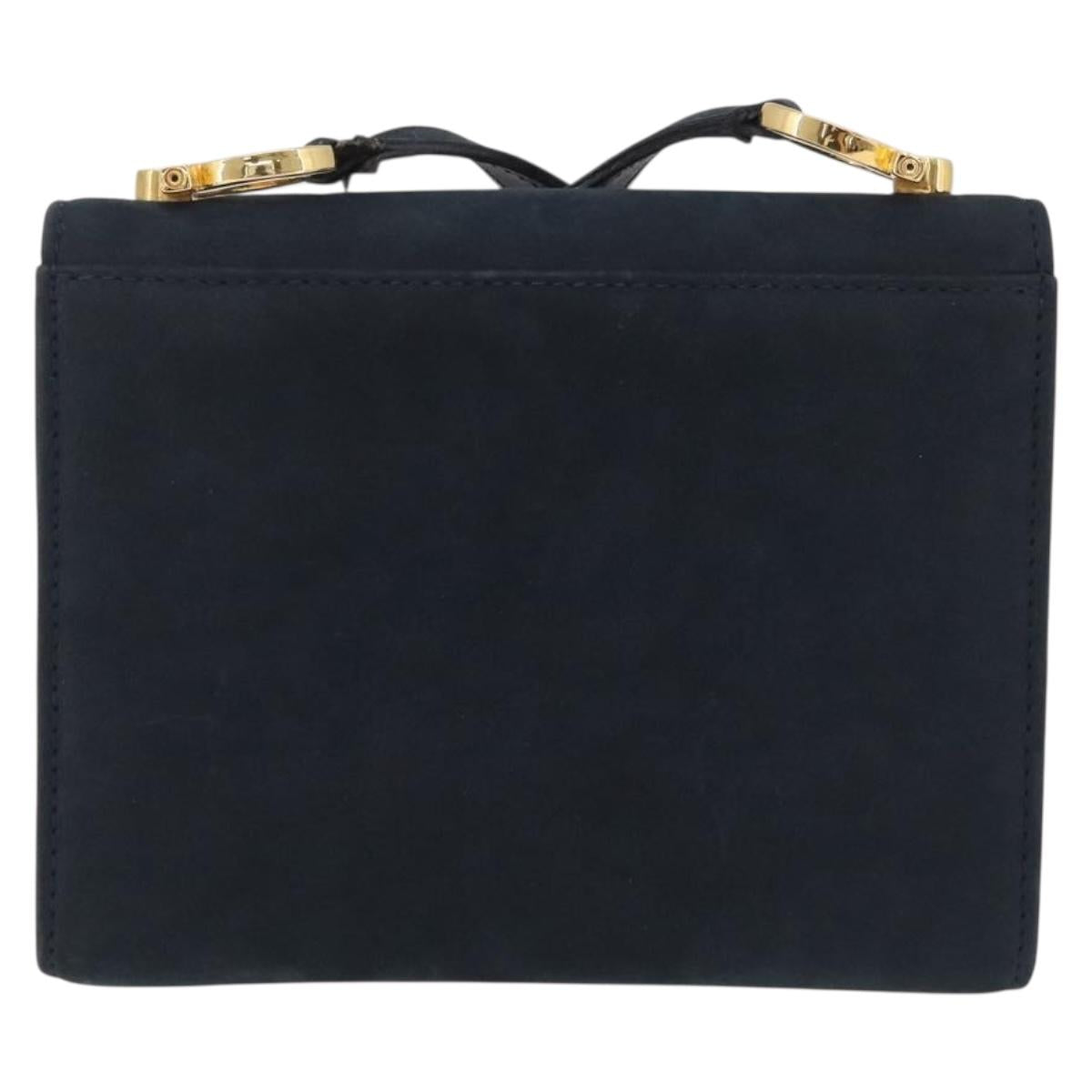 Salvatore Ferragamo Gancini Shoulder Bag Suede Navy Gold Tone Auth ka6530A