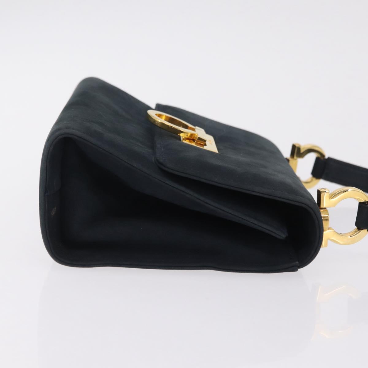 Salvatore Ferragamo Gancini Shoulder Bag Suede Navy Gold Tone Auth ka6530A